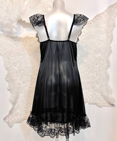 Vintage Black Lace & Frill Design Lingerie Dress M