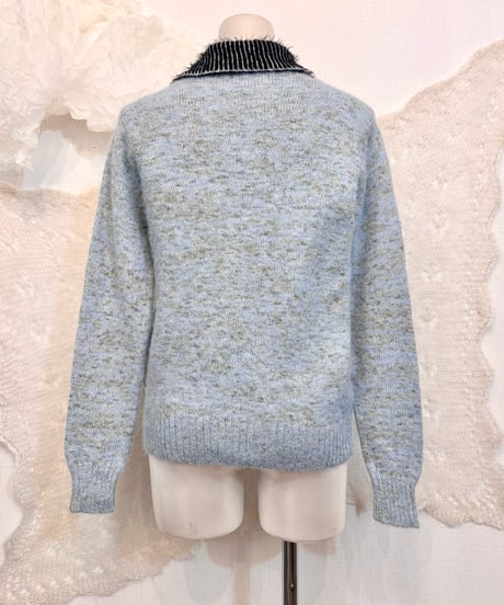 Vimtage Blue Gray & Black Mohair Design Knit Sweater S