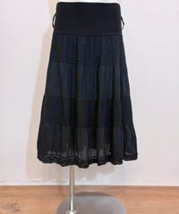 Vintage Black Lace Design Stretch Long Skirt M