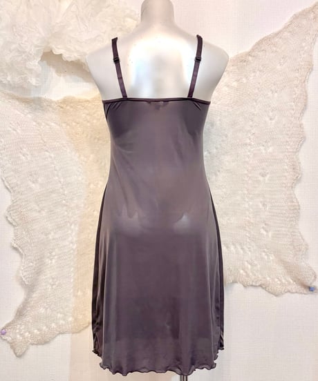 Vintage Charcoal Gray & Pink Ribbon Lace Design Lingerie Dress M
