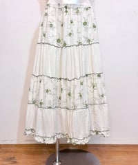 Vintage Creme Floral Design Stretch Long Skirt M