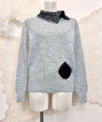 Vimtage Blue Gray & Black Mohair Design Knit Sweater S
