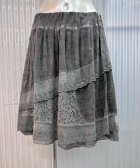 Vintage Charcoal Gray Overdyed Lace Design Stretch Skirt M