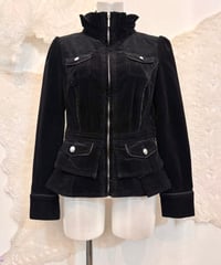 Vintage Black Corduroy Frill Design Zip Up Jacket S