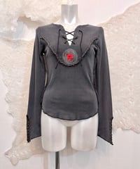 Vintage/Deadstock CLUBBER Multiple Metal Pierce Design Lace Up Top S