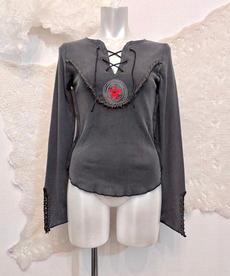 Vintage/Deadstock CLUBBER Multiple Metal Pierce Design Lace Up Top S