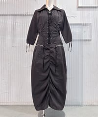 Vintage/Deadstock Gray Brown Lace Up Design One Piece M
