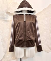 Vintage adidas Faux Fur Hooded Jersey Top S