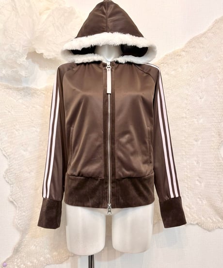 Vintage adidas Faux Fur Hooded Jersey Top S