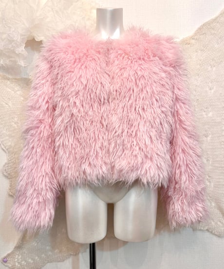 Vintage Pale Pink Faux Fur Coat M