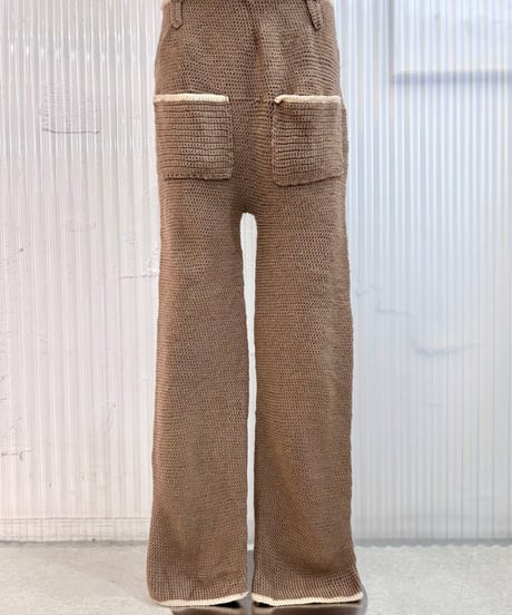 Vintage Gray Brown Pocket Design Hand Knit Pants M