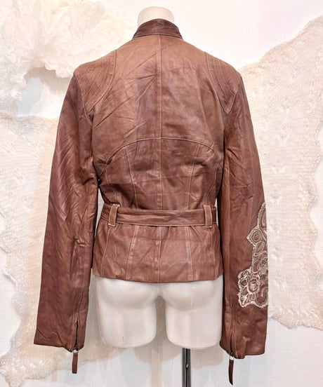 Vintage STEAVEN ASHFORD Patch & Belt Design Leather Coat M