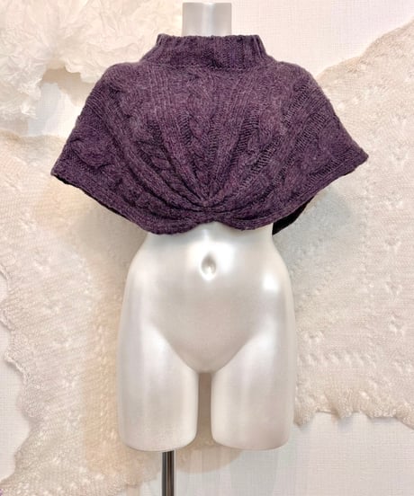 Vintage BENETTON Purple Gray Cable Knit Poncho