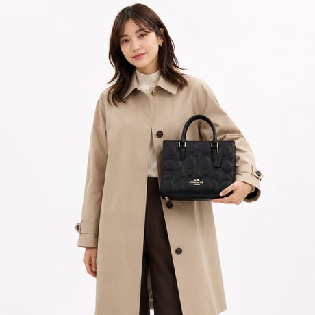 🎀COACH　マギー スモール トート バッグ・シグネチャー レザー　Y670 IMBLK