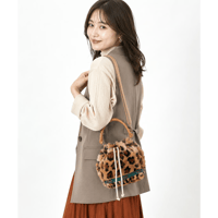 🎀レスポートサック　Lesportsac　 SM DRAWSTRING BAG ウォームキャメルレオパードファー　1061 HB90