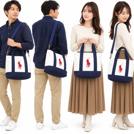 ✨ラルフローレン バッグ メンズ レディース 2WAY トートバッグ ショルダーバッグ ホワイト×ネイビー 9AR023BDF RALPH LAUREN A4対応