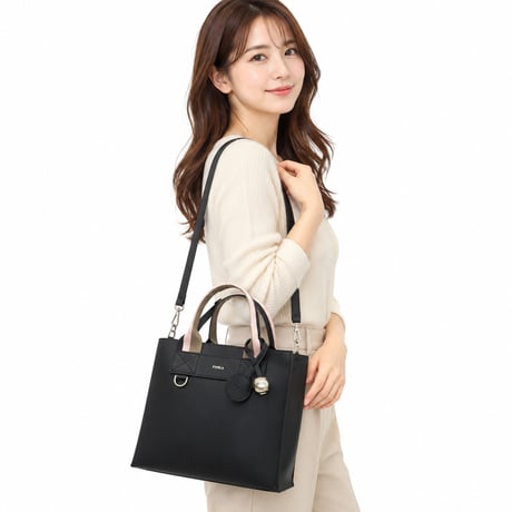 🎀フルラ バッグ メンズ レディース ショルダーバッグ 2way 斜めがけ レザー ブラック FURLA DIVIDE IT S TOTE WB02038BX4467TON00