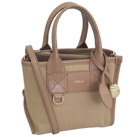 🎀フルラ バッグ メンズ レディース 2way 斜めがけ キャンバスレザー ブラウン FURLA DIVIDE IT MINI TOTE WB02068BX20934947S