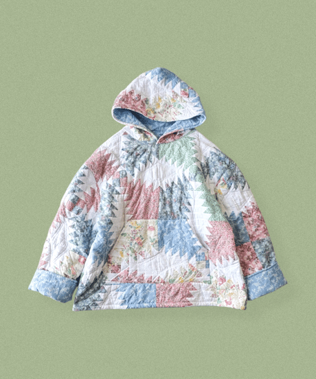 【curoam】Vintage Patchwork Quilted Hoodie