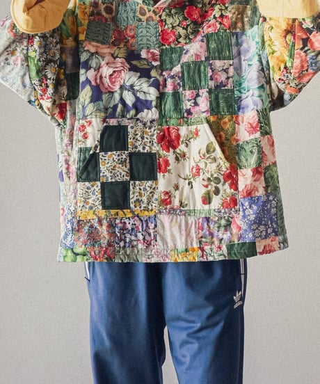 【curoam】Vintage Patchwork Quilted Hoodie
