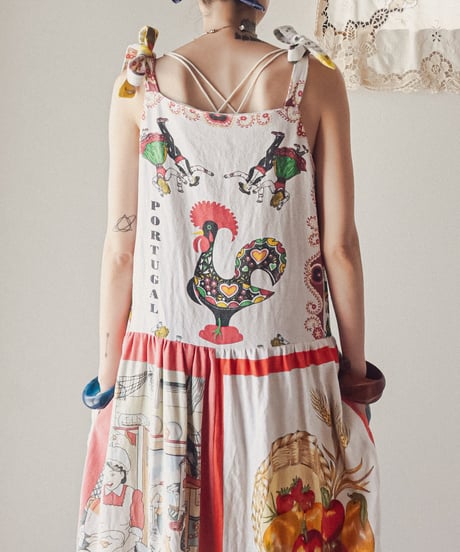 【curoam】Vintage Tea Towel Over Dress