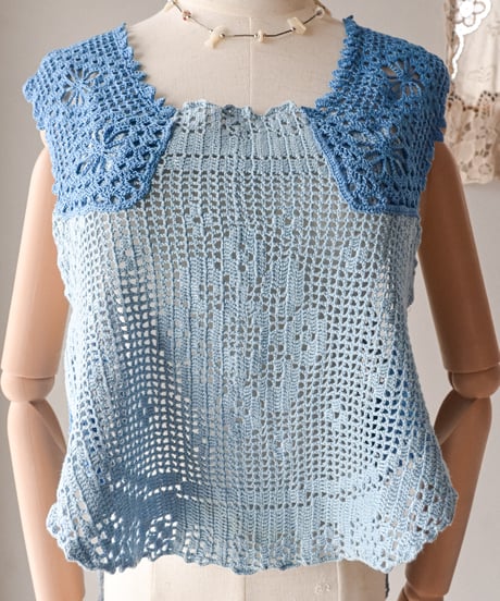 【Seek an nur】Vintage cotton crochet vest