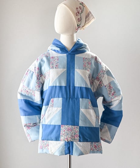 【curoam】Vintage Patchwork Quilted Hoodie