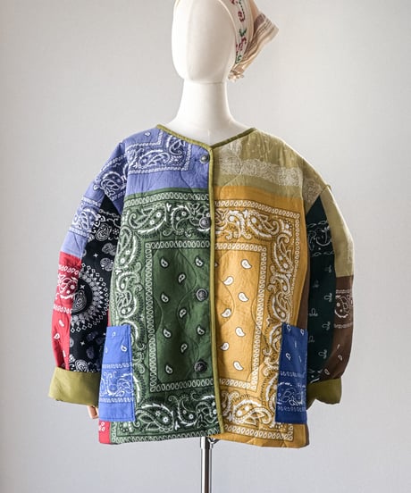 【curoam】Bandana Patchwork Quilted Jacket