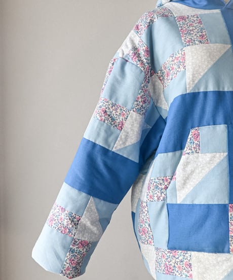 【curoam】Vintage Patchwork Quilted Hoodie