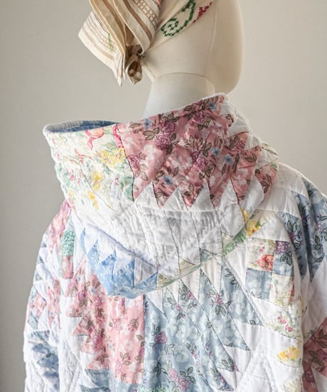 【curoam】Vintage Patchwork Quilted Hoodie