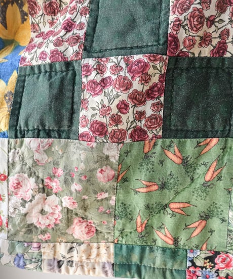 【curoam】Vintage Patchwork Quilted Hoodie