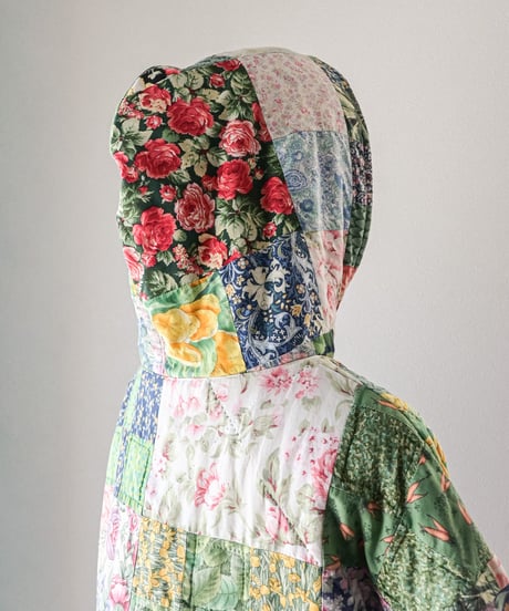 【curoam】Vintage Patchwork Quilted Hoodie