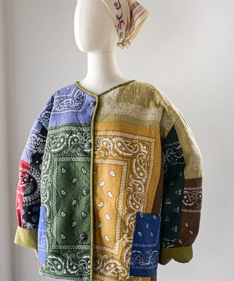 【curoam】Bandana Patchwork Quilted Jacket
