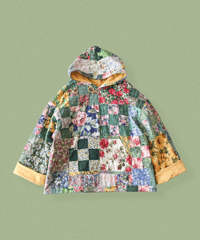 【curoam】Vintage Patchwork Quilted Hoodie