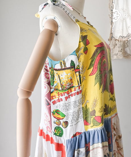 【curoam】Vintage Tea Towel Over Dress