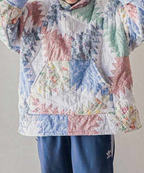 【curoam】Vintage Patchwork Quilted Hoodie