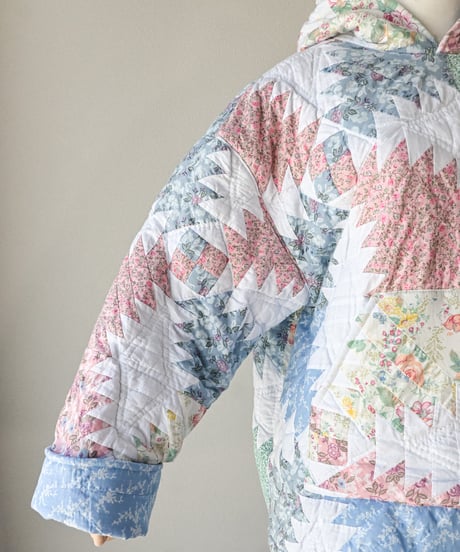 【curoam】Vintage Patchwork Quilted Hoodie