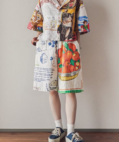 【curoam】Vintage Tea Towel Half Pants