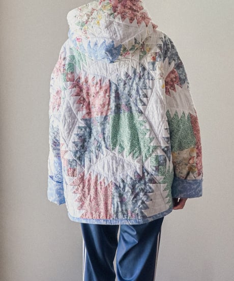 【curoam】Vintage Patchwork Quilted Hoodie