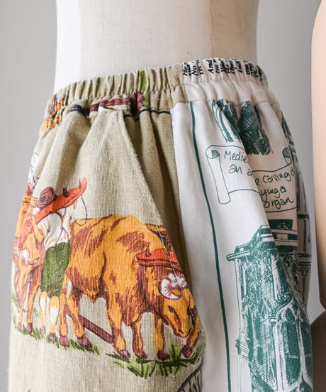 【curoam】Vintage Tea Towel Half Pants