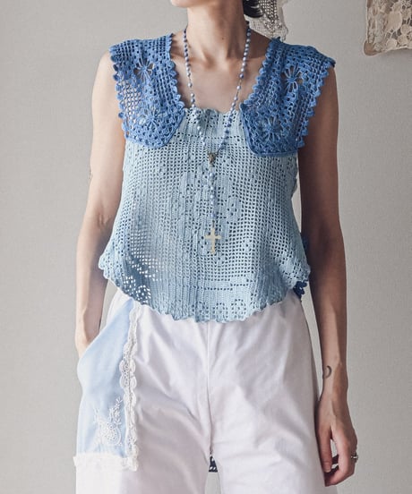 【Seek an nur】Vintage cotton crochet vest