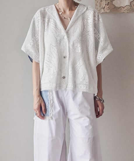 【Seek an nur】Vintage cotton crochet shirt
