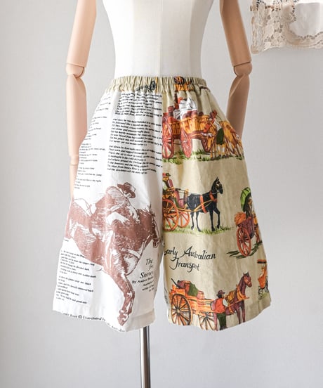 【curoam】Vintage Tea Towel Half Pants