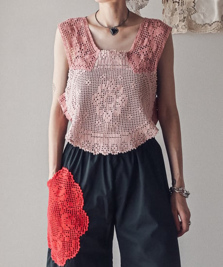 【Seek an nur】Vintage cotton crochet vest