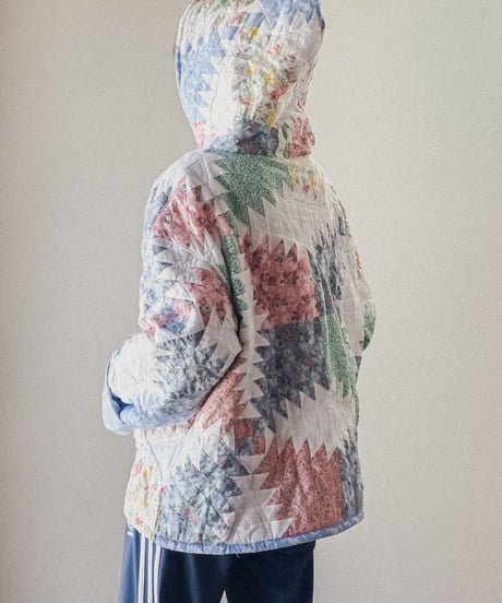 【curoam】Vintage Patchwork Quilted Hoodie