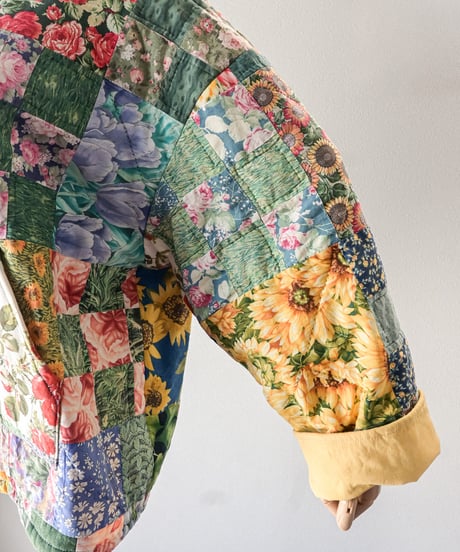 【curoam】Vintage Patchwork Quilted Hoodie