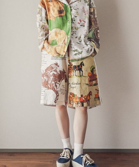 【curoam】Vintage Tea Towel Half Pants
