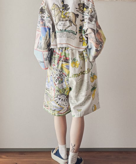 【curoam】Vintage Tea Towel Half Pants