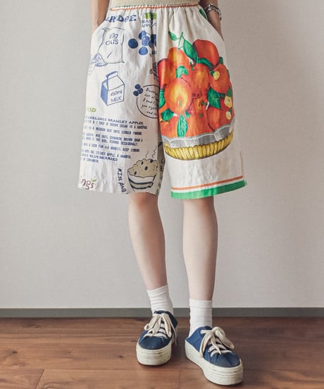 【curoam】Vintage Tea Towel Half Pants