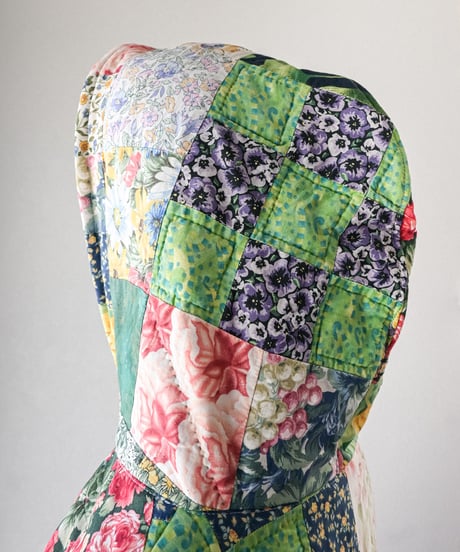 【curoam】Vintage Patchwork Quilted Hoodie